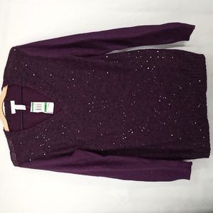 Charter Club Wrapped in Rubies V-Neck Long Sleeve Sequin Tunic Sweater Purple L